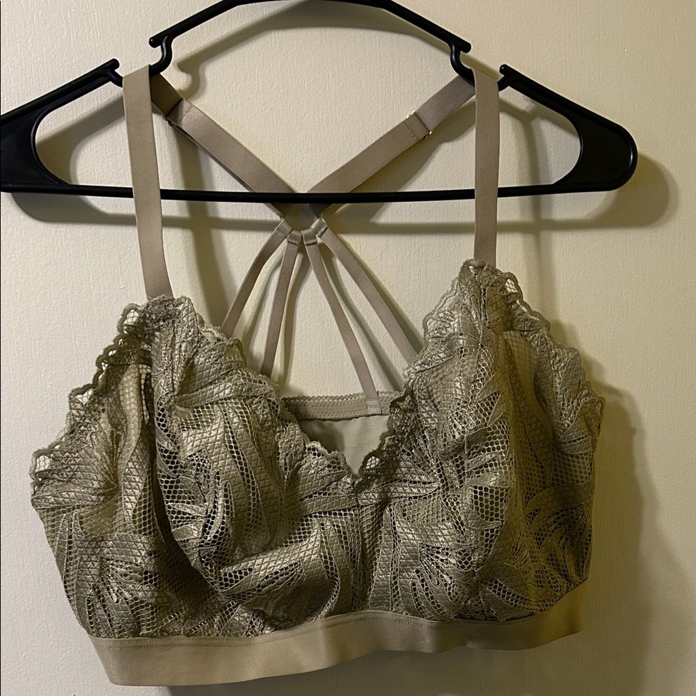 Aerie Lace Bralette with Strappy Back in olive green